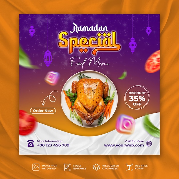 PSD ramadan kareem special food menu social media design or instagram post template