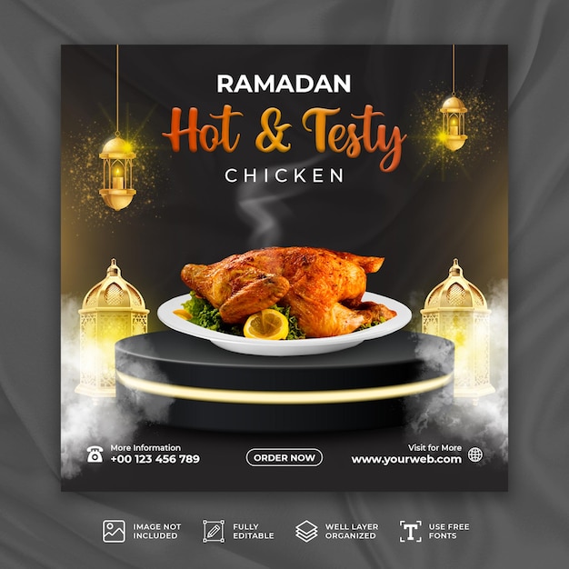 PSD ramadan kareem special food menu social media design or instagram post template