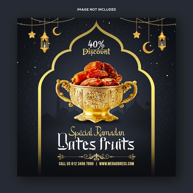 Modello di banner post sui social media del menu di cibo speciale ramadan kareem