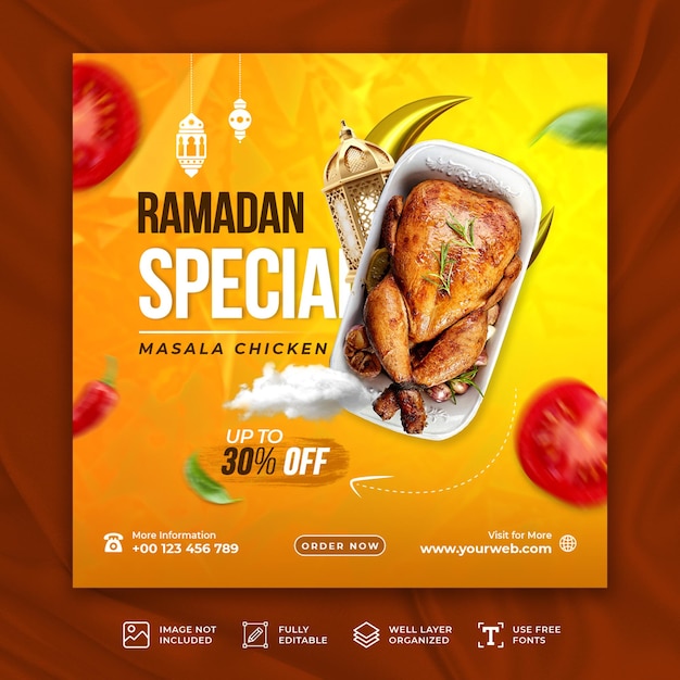 PSD ramadan kareem specjalne menu żywności projektowanie mediów społecznościowych lub szablon postów na instagramie