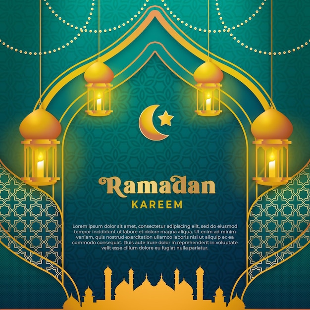 PSD ramadan kareem square background in luxury green and gold color