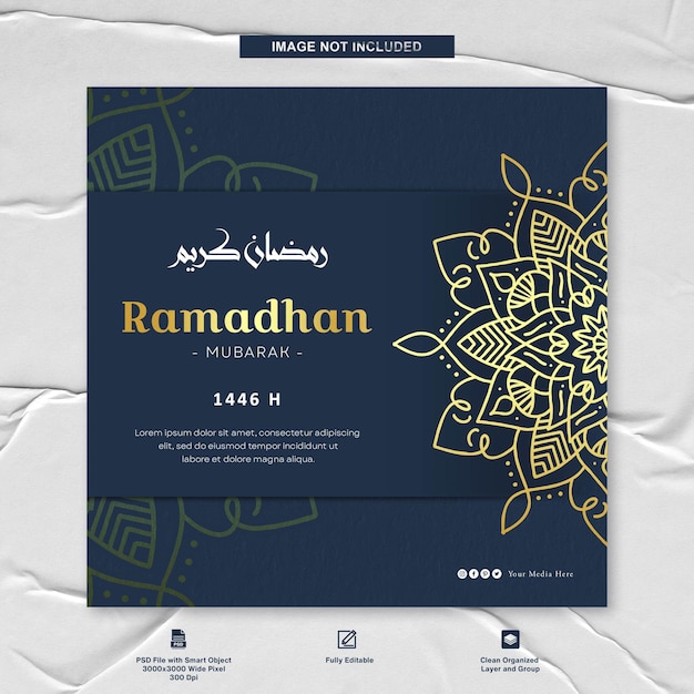 Ramadan Kareem Template voor sociale media Instagram Post Design met gouden mandala achtergrond