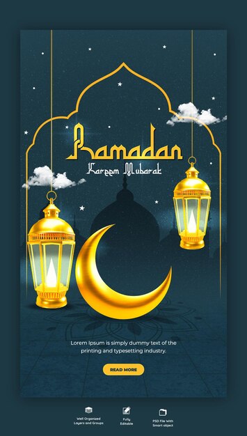 PSD ramadan kareem festa islamica tradizionale religious instagram e facebook story template