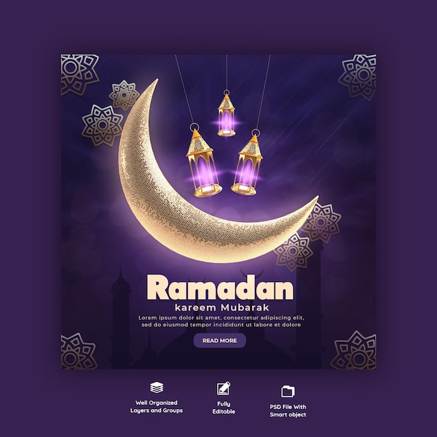 PSD banner di social media religiosi di festival islamico tradizionale di ramadan kareem