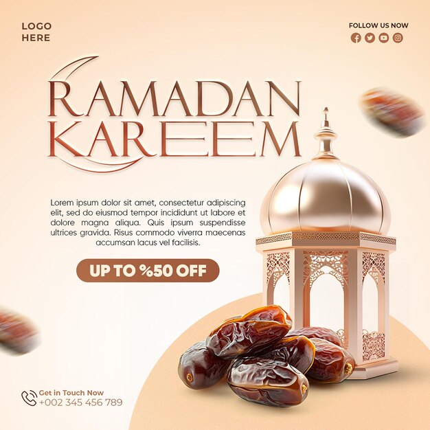 Ramadan Kareem tradycyjne święto islamskie religijne 3d media społecznościowe szablon projektu baneru