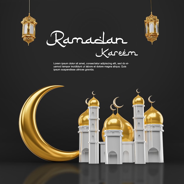 PSD ramadan kareem wakacje renderowania 3d dla mediów społecznościowych plakat marketingowy ilustracja pliku png psd