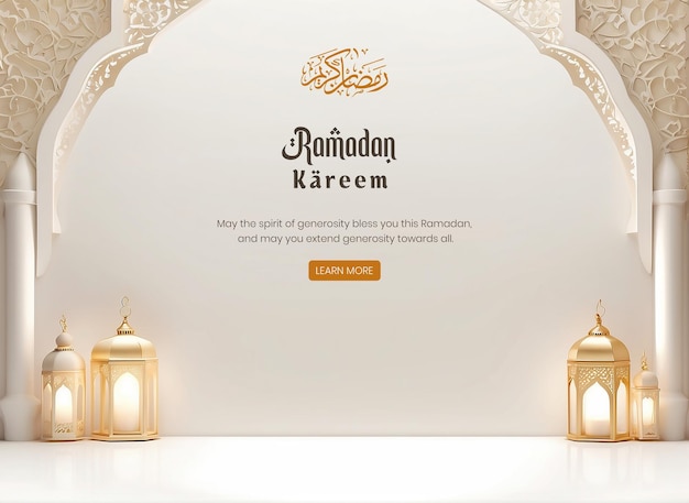 PSD kareem ramadan white mihrab background design con decorazione di lanterne di colore bianco e dorato