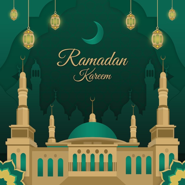 Ramadan kareem z szablonem mediów społecznościowych premium z ilustracją meczetu