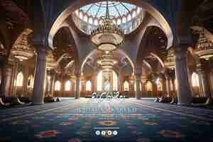 PSD ramadan kareem z tłem w pomieszczeniu meczetu, które jest oświetlone światłem