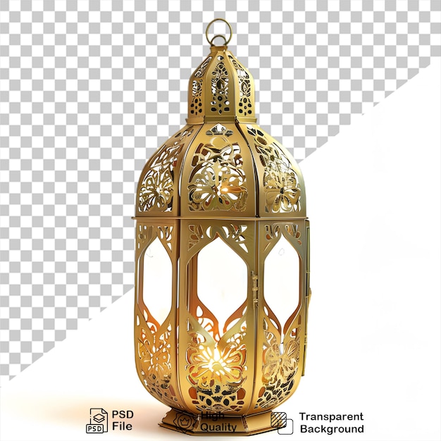 Una lampada di ramadan con una base d'oro su uno sfondo trasparente