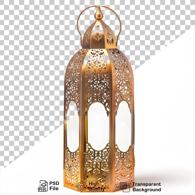 A ramadan lamp with a gold base on transparent background