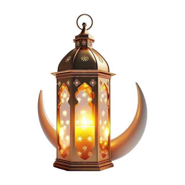 PSD ramadan lantern with glass crescent with lights can be used for greeting and wishing holy month