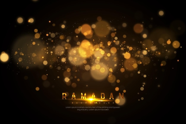 PSD ramadan luxury background with shiny golden bokeh light effects