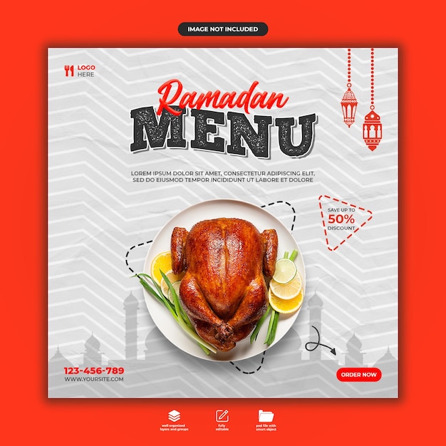 Ramadan Menu Iftar Jedzenie Posiłek W Mediach Społecznościowych Lub Projekt Szablonu Banera Na Instagramie