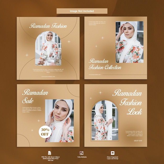 Ramadan mode minimalistisch elegant design instagram post template set bundel premium