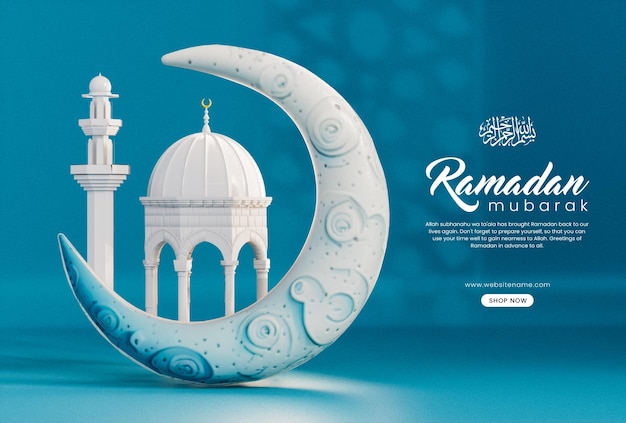 PSD template di progettazione di banner ramadan mubarak 3d