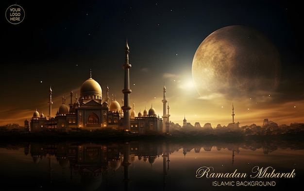 Ramadan mubarak beautiful post with golden mosque editable psd format