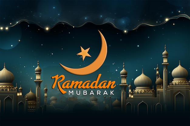Ramadan mubarak design with mosque background at night Ramadan mubarak design islamic festival