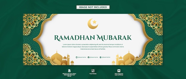 Ramadan Mubarak Facebook Cover Banner szablon z islamską mandalą i dekoracją meczetu