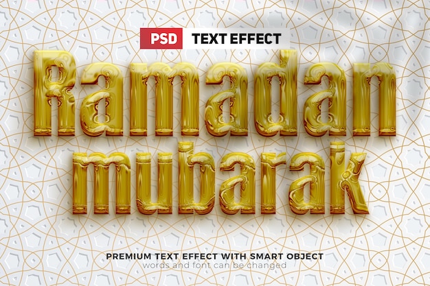 Ramadan mubarak liquido effetto testo modificabile 3d in grassetto oro con motivo islamico