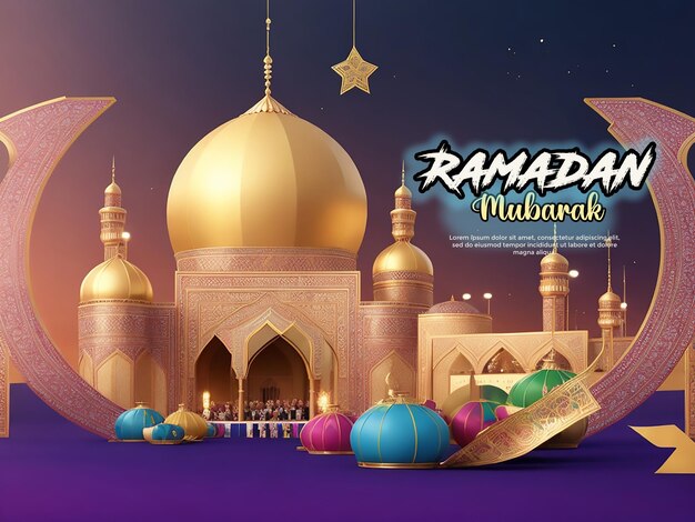 Ramadan Mubarak Muslim Festive plakat z zdjęciem pięknego meczetu