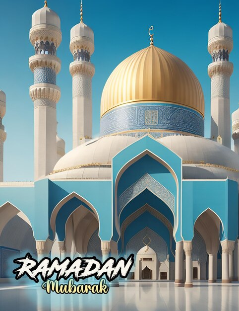 Ramadan Mubarak Muslim Festive Plakat Z Zdjęciem Pięknego Meczetu