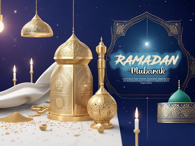 Ramadan Mubarak Muslim Festive plakat z zdjęciem pięknego meczetu