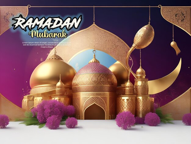 Ramadan Mubarak Muslim Festive Plakat Z Zdjęciem Pięknego Meczetu