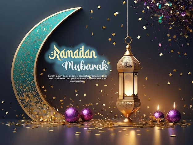 Ramadan Mubarak Muslim Festive poster with photo of beautiful mosque