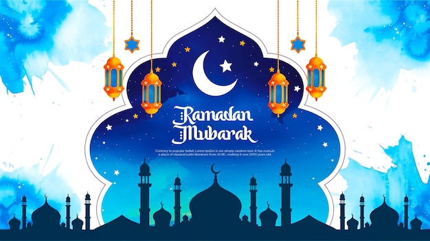 Ramadan Mubarak Poster Design with Ornamental Frames