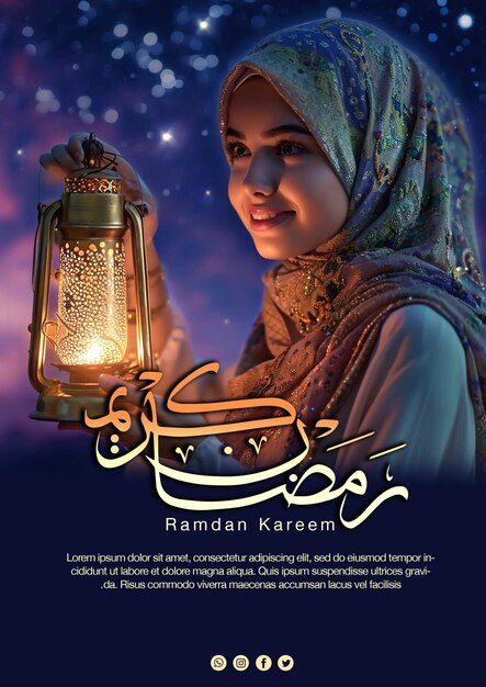 Ramadan mubarak ramadan kareem sfondo islamico lanterna islamica con tipografia araba