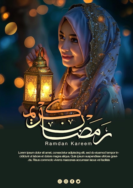 Ramadan mubarak ramadan kareem islamitische achtergrond islamitische lantaarn met arabische typografie