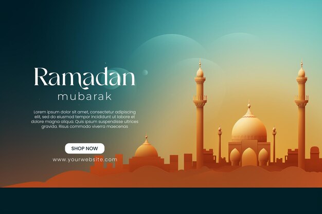 PSD ramadan mubarak social media banner design template with crescent and islamic lanterns