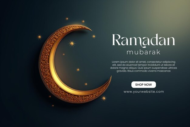 PSD ramadan mubarak social media banner design template with crescent and islamic lanterns