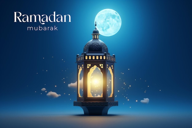 PSD ramadan mubarak social media banner design template with crescent and islamic lanterns