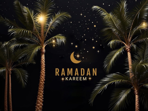 PSD ramadan night with black background with palm trees and a star