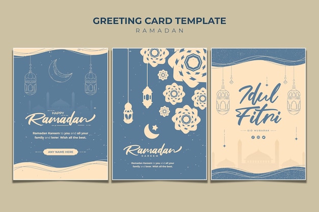 Ramadan pionowa kartka z pozdrowieniami ręcznie rysowana ilustracja