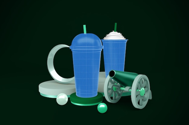 PSD ramadan plastic cups mockup