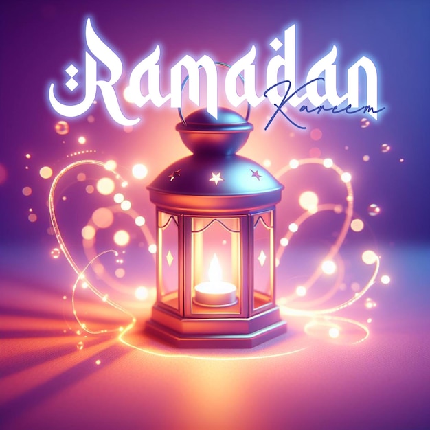 PSD ramadan poster met maanlantaarn pastel paarse achtergrond