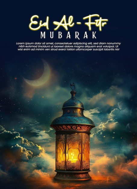 Ramadan poster sjabloon lantaarn met hemel uitzicht eid ul fitr mubarkund