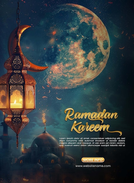 PSD ramadan poster template or ramadan social media post template with big lantern