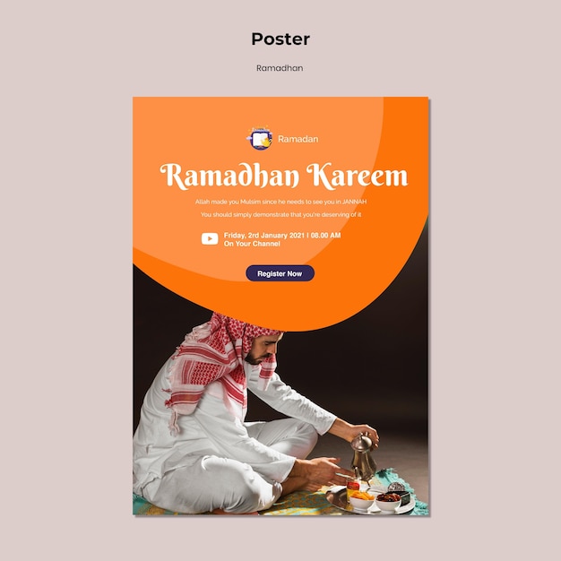 PSD modello di poster di ramadan con foto