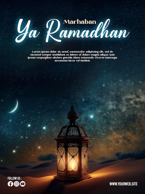 Ramadan poster with photo of beautiful lantern decoration