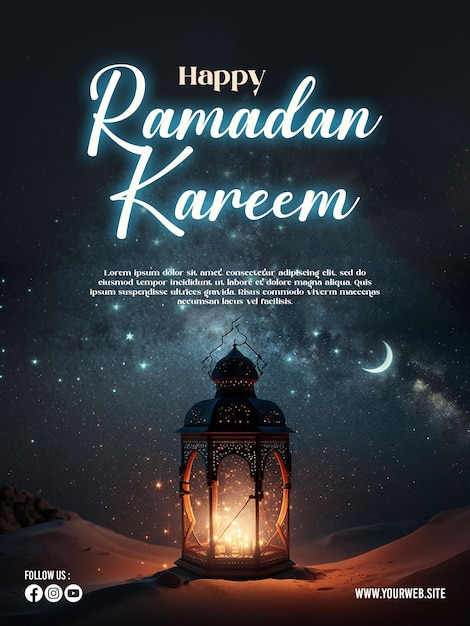 Ramadan poster with photo of beautiful lantern decoration