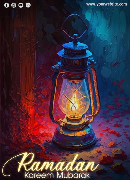 Ramadan poster with photo of beautiful lantern decoration