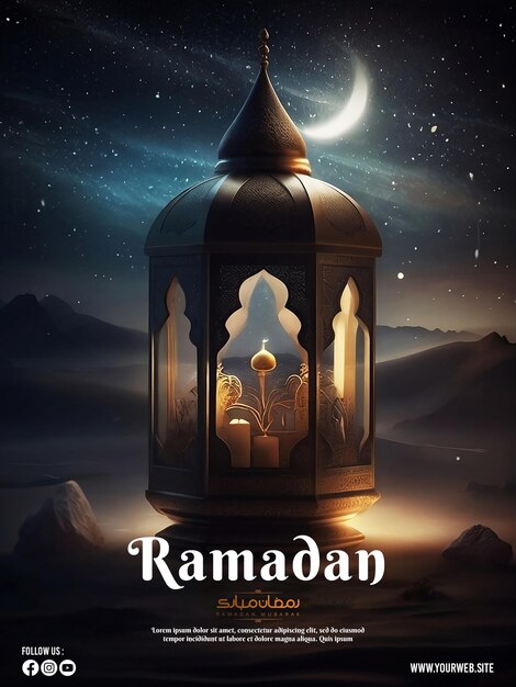 Ramadan poster with photo of beautiful lanterns