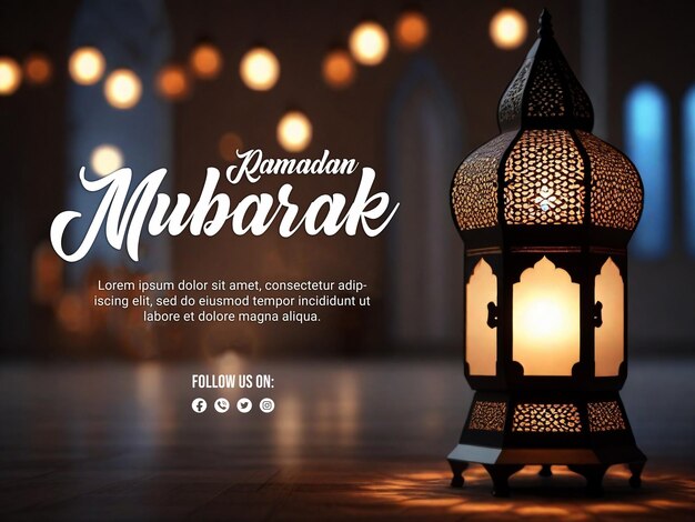 Ramadan psd poster met elegante lamp en blur boken lichte achtergrond.