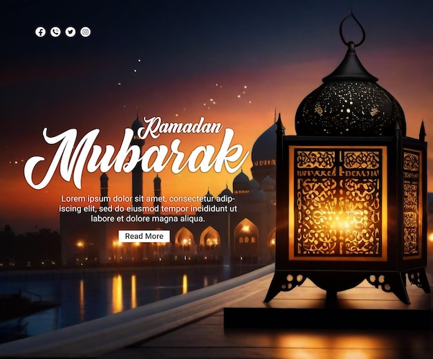 PSD ramadan psd poster with elegant lamp and blur boken light background