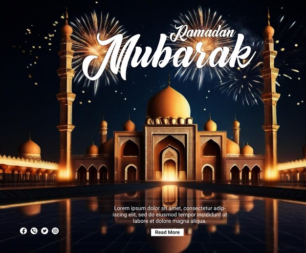 Poster psd del ramadan con lampada elegante e sfondo luminoso sfocato.