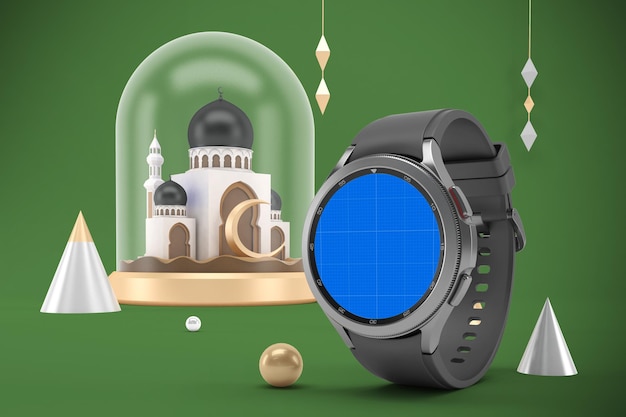 Mockup di smartwatch rotondo ramadan